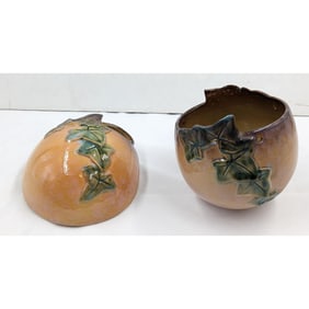 Vintage Roseville Pottery Wincraft Ivy Hanging Basket Planter And Wall Pocket
