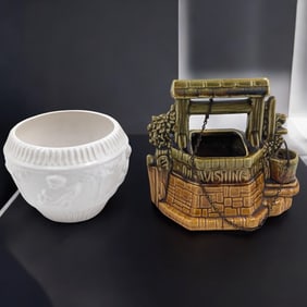 Vintage Roseville Ivory Donatello Jardiniere And A Vintage McCoy Wishing Well Pottery Planter