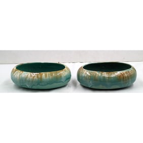 Pair Of Vintage Roseville RRP Company Turquoise Planters