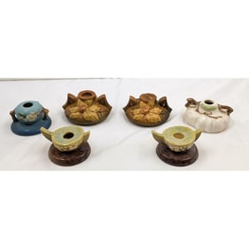 Lot Of 6 Vintage Roseville Pottery Candle Holders