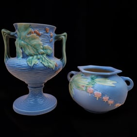 Vintage Rosville Pottery Bleeding Heart And Bushberry Vases