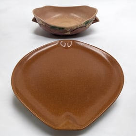 Vintage Roseville Pottery Pink Snowberry Console Bowl And A Raymor Modern Stoneware Plate