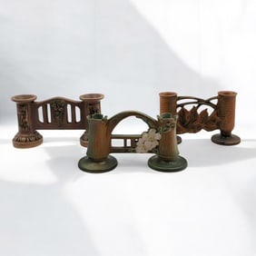 Lot Of 3 Vintage Roseville Pottery Double Bud Vases