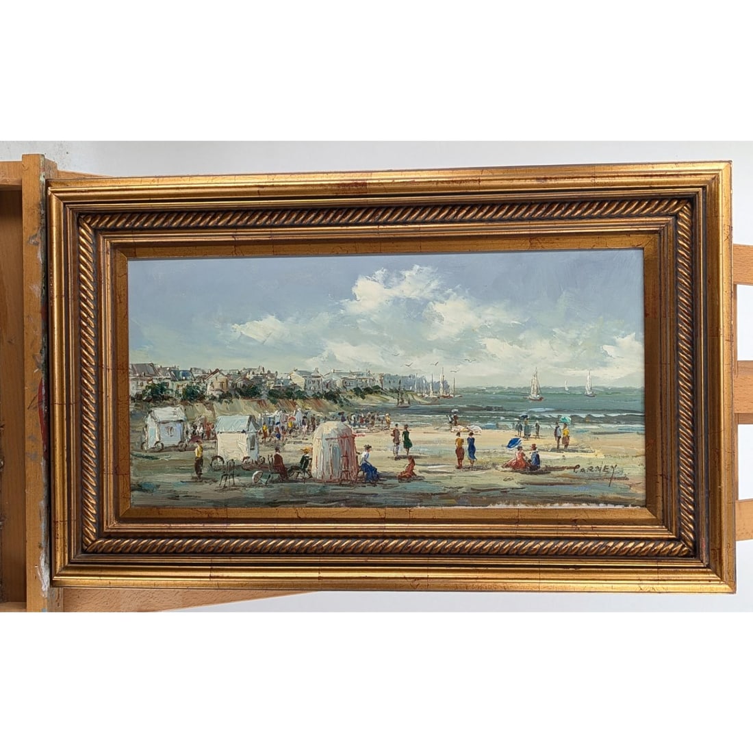 An Oil On Canvas Beach Scene Painting, Signed Carney (1 of 8)