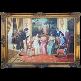 Large After Emil Brack (1860-1905) "A Captivated Audiance" Oil On Canvas