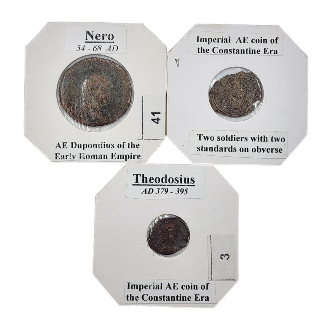 Lot Of 3 Ancient Coins Theodosius, Nero And Two Soldiers (1 of 8)