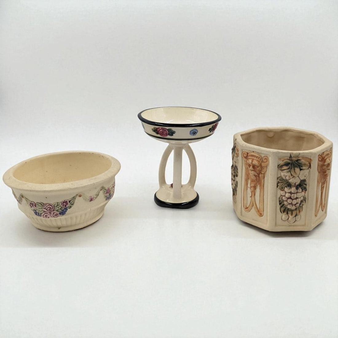 Lot Of 3 Vintage Weller Pottery Pieces, Roma Bowl, Roma 1915 Planter, And Noval Comport (1 of 18)