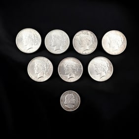 Lot Of 7 1924/1925 Silver Dollars And An 1893 Uncirculated US Columbian Half Dollar, 200g Total