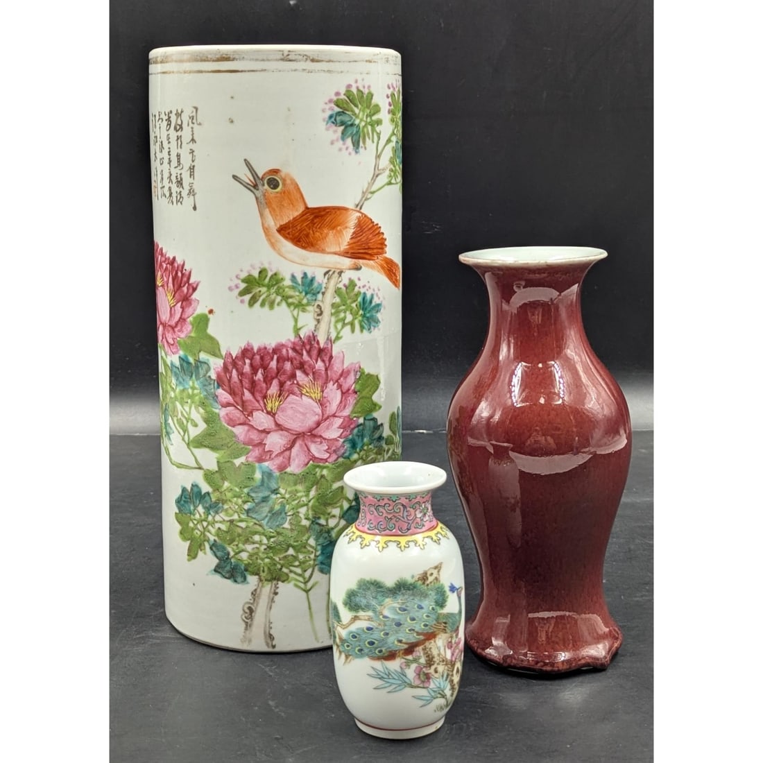 Lot Of 3 Vintage Chinese Vases, Two Famille Rose (Both Marked) And One Oxblood (1 of 20)