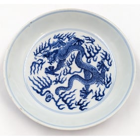 A Pair Of Chinese Blue And White Five-Clawed Dragon Bowls With Six Character Mark