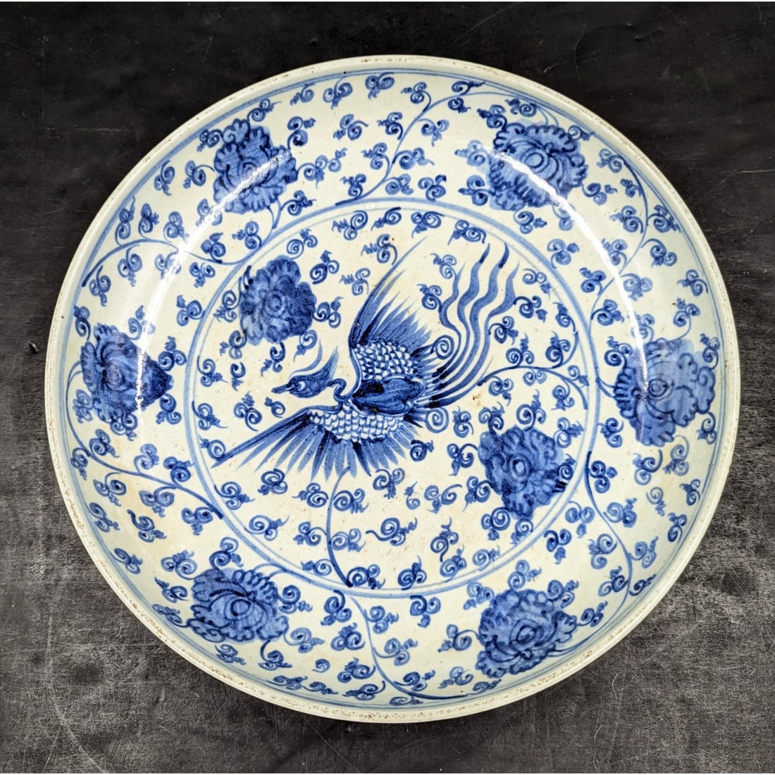 A Large Chinese Blue And White Phoenix Porcelain Charger (1 of 15)