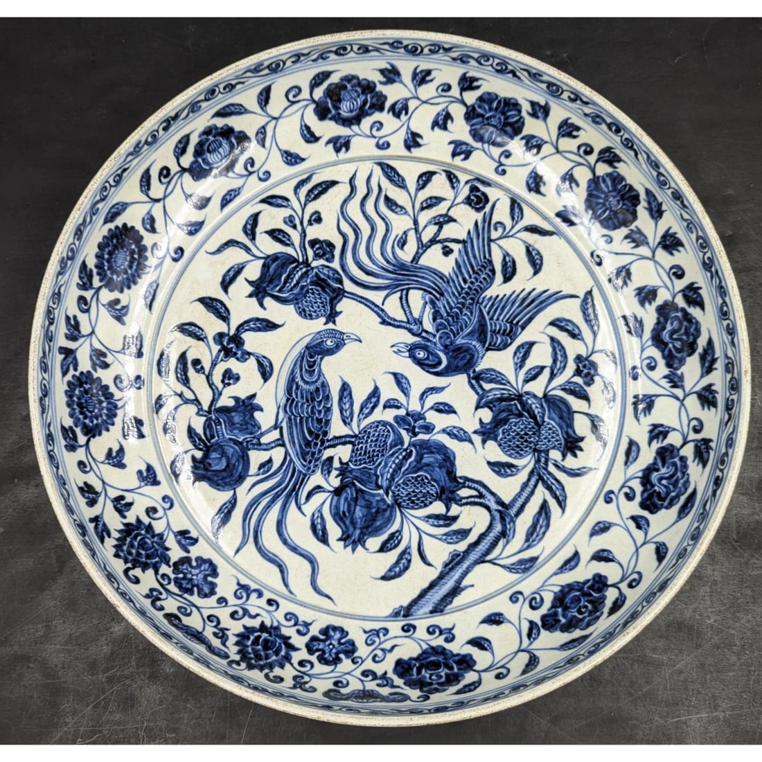 A Large Beautiful Chinese Blue And White Bird Porcelain Charger (1 of 16)