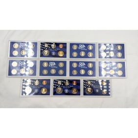 Lot Of 11 US Mint Proof Coin / Quarter Sets, 54 Coins Total
