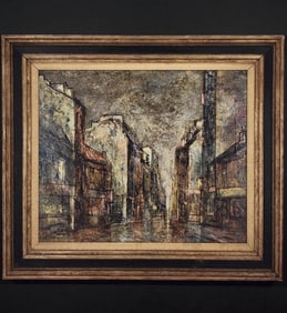 French Jules Dules Duffart B1924 Oil On Canvas Cityscape Painting Signed