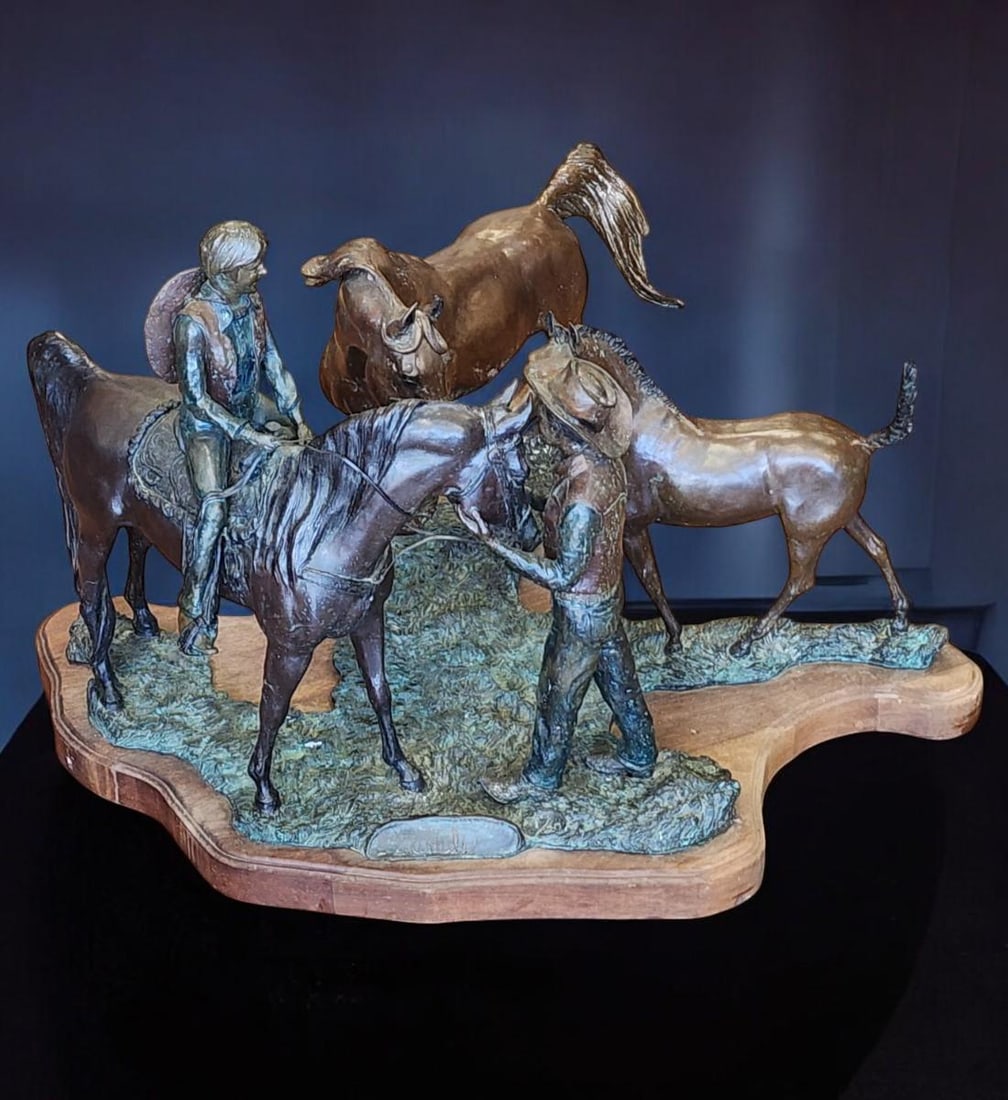 Snell Maurice (Snellen) Johnson 1929-2001 Titled "FAMILY" Bronze Sculpture Of Horses 1987 (1 of 17)