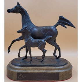 A Jill McKinney Bronze Canadian National Arabian Horse Championship Sculpture of a Mare and Foal.