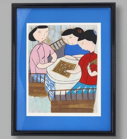 In The Style Of Chinese Yongkai Hu Born 1945 Guache On Paper Unsigned