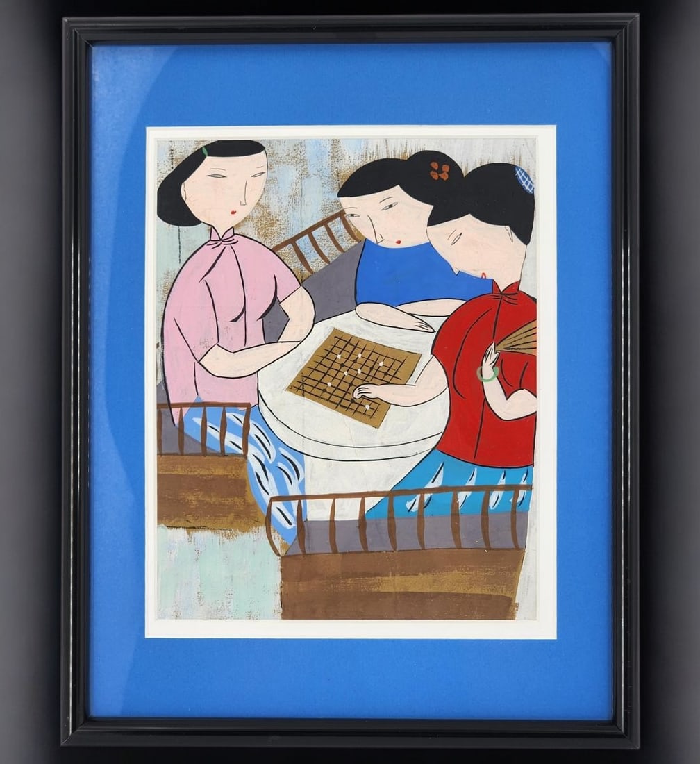 In The Style Of Chinese Yongkai Hu Born 1945 Guache On Paper Unsigned (1 of 15)