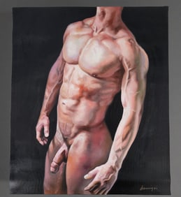 Academic Male Nude On Canvas Signed