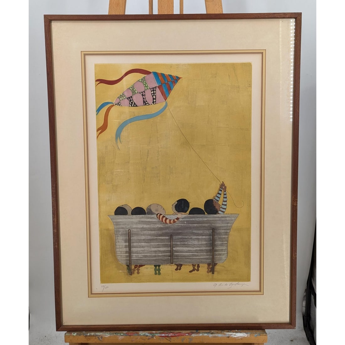Pencil Signed Graciela Rodo Boulanger Limited Ed. 27/150 Lithograph "Los Domingos Julieta Baloon": Pencil Signed Bolivian Artist Graciela Rodo Boulanger Limited Ed. 27/150 Lithograph "Los Domingos Julieta Baloon Et Soeil 2 3". Measures approx. 34 1/2" X 26 1/2", Sight measures approx. 26" X 18 1/2"