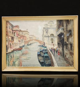 Italian Luigi Pagan 1907-1980 oil On Canvas Painting Signed Lower Right Venice Canal
