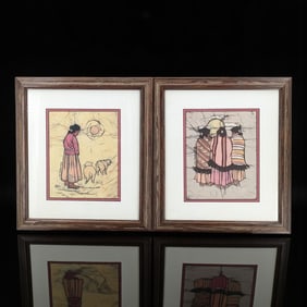 A Pair Of Vintage Native American Textile Art Works by Judi Hubbard, 1986