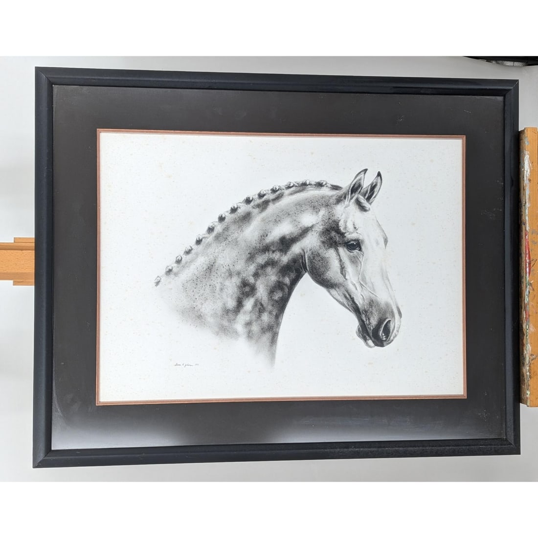 Vintage Signed Sharon Jerdeman Horse Etching: Vintage Signed Sharon Jerdeman Horse Etching. Measures approx. 30 1/2" X 38", Sight measures approx. 20 1/2" X 28 1/2". Provenance: A Single Central Florida Estate. Please copy and paste
