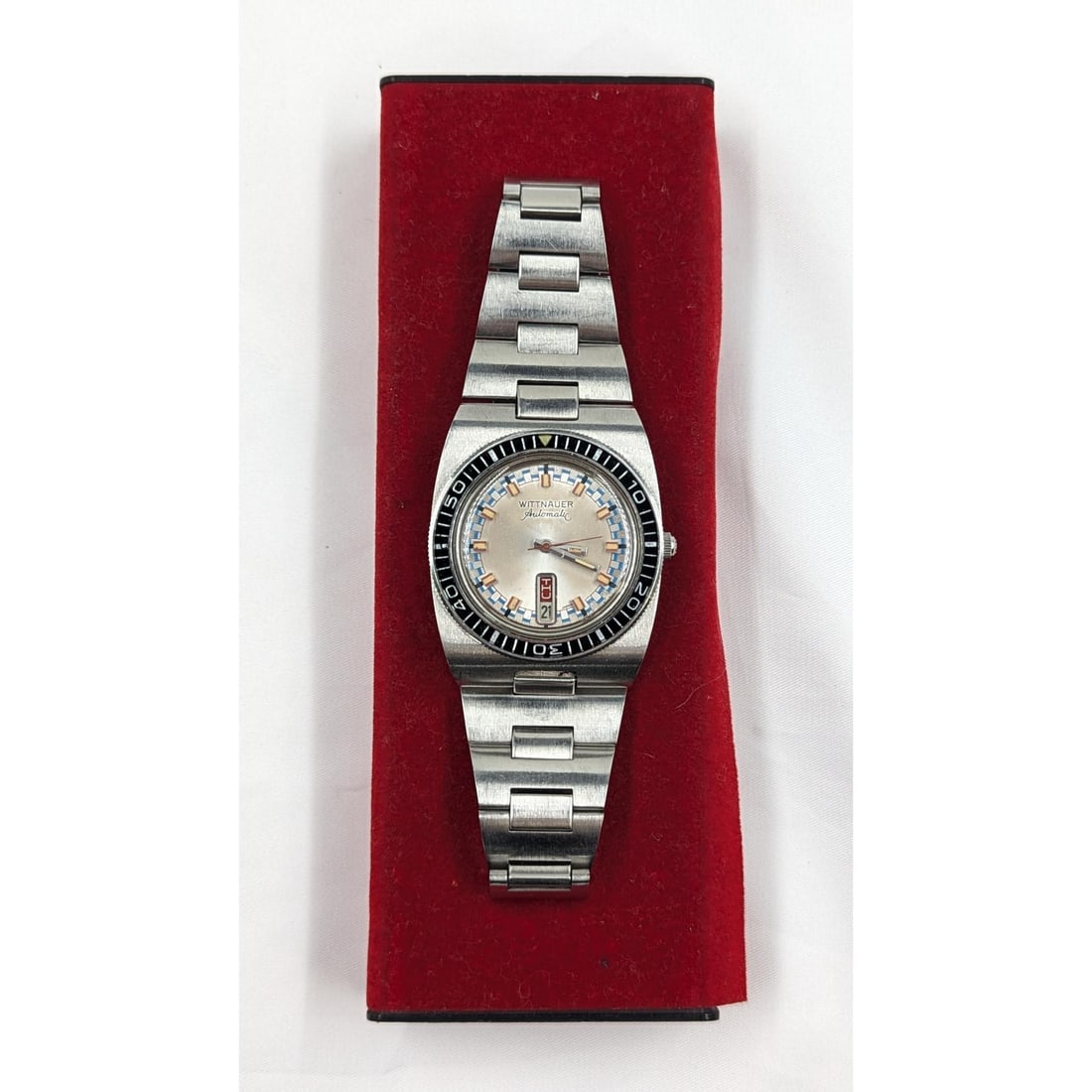 Vintage Men's Wittnauer Automatic Stainless Steel Day-Date Diver's Watch With A Case, DOES WORK (1 of 10)