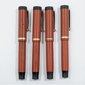 Lot Of 4 Antique 1920s Parker Duofold Jr Orange Lucky Curve Fountain Pens, Used Condition