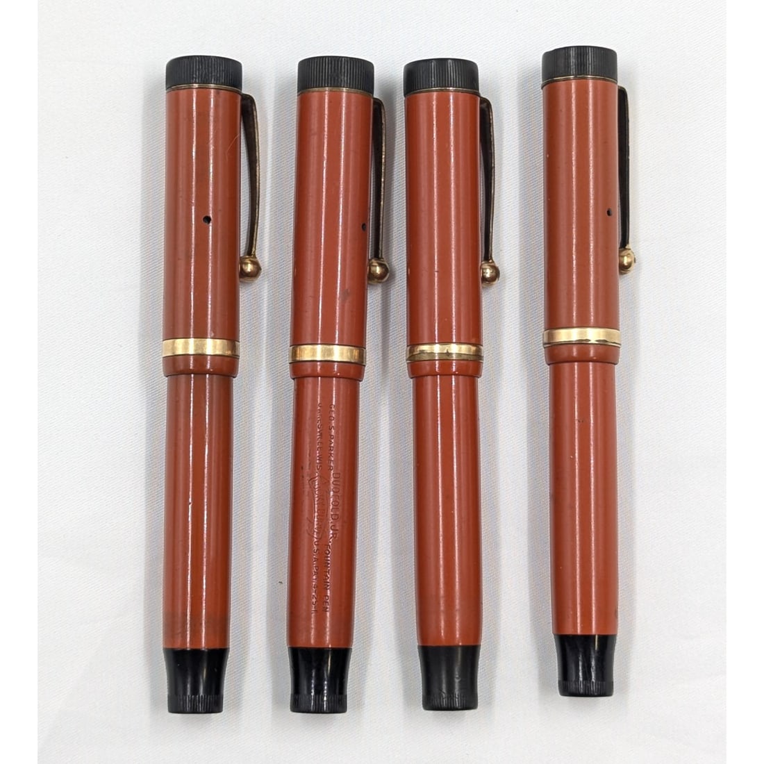 Lot Of 4 Antique 1920s Parker Duofold Jr Orange Lucky Curve Fountain Pens, Used Condition (1 of 16)