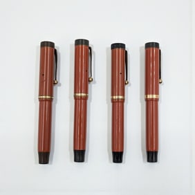 Lot Of 4 Antique 1920s Parker Duofold Jr Orange Lucky Curve Fountain Pens, One 14K Gold Nib