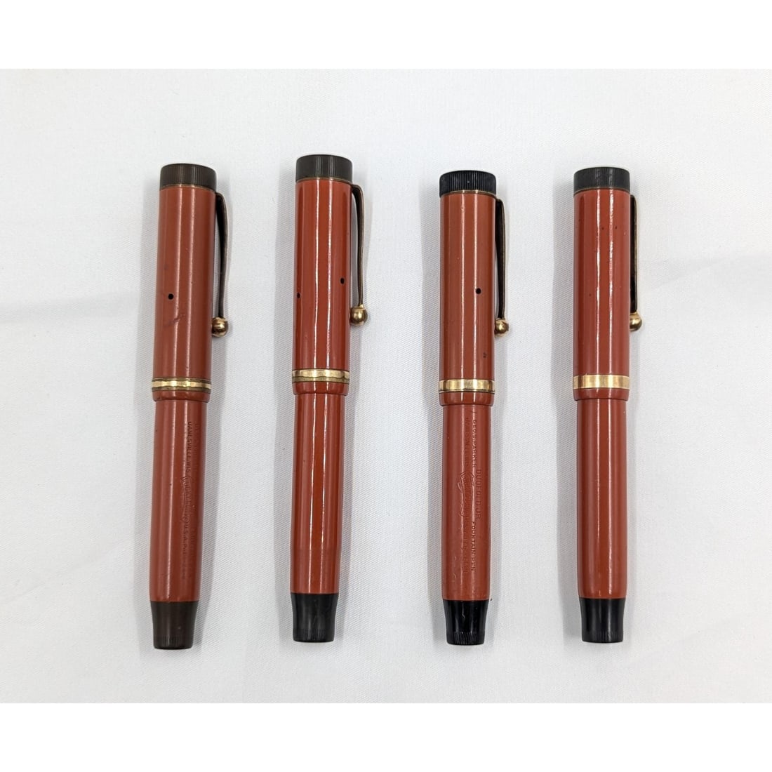 Lot Of 4 Antique 1920s Parker Duofold Jr Orange Lucky Curve Fountain Pens, One 14K Gold Nib (1 of 13)