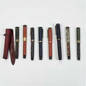 Lot Of 8 Parker Duofold Fountain Pens, Includes One 14K Gold Nib, Please Read Description