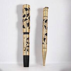 Pair Of Vintage 14K Gold Overlay Fountain Pen With 14K Gold Nib And Mechanical Pencil, Unknown Maker