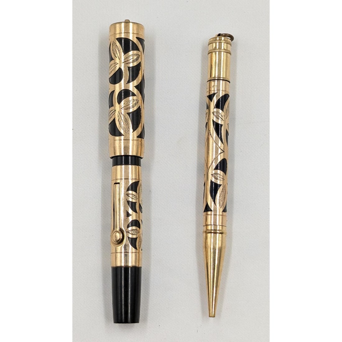 Pair Of Vintage 14K Gold Overlay Fountain Pen With 14K Gold Nib And Mechanical Pencil, Unknown Maker: ***DUE TO THIS LOT BEING GOLD IT MUST BE PAID VIA BANK WIRE TRANSFER OR CERTIFIED CHECK.*** Pair Of Vintage 14K Gold Overlay Fountain Pen With 14K Gold Nib And Mechanical Pencil, Unknown Maker. Measur