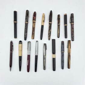 Large Lot Of Vintage Fountain Pens From Various Makers, Nine 14K Gold Nibs, 16 Pens Total
