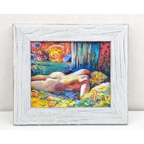 Signed Florida Artist Morna Strengholt Mixed Media Nude Scene Painting