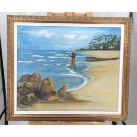 Signed And Dated Lois Humphrey Oil On Canvas Seascape Painting, 1967