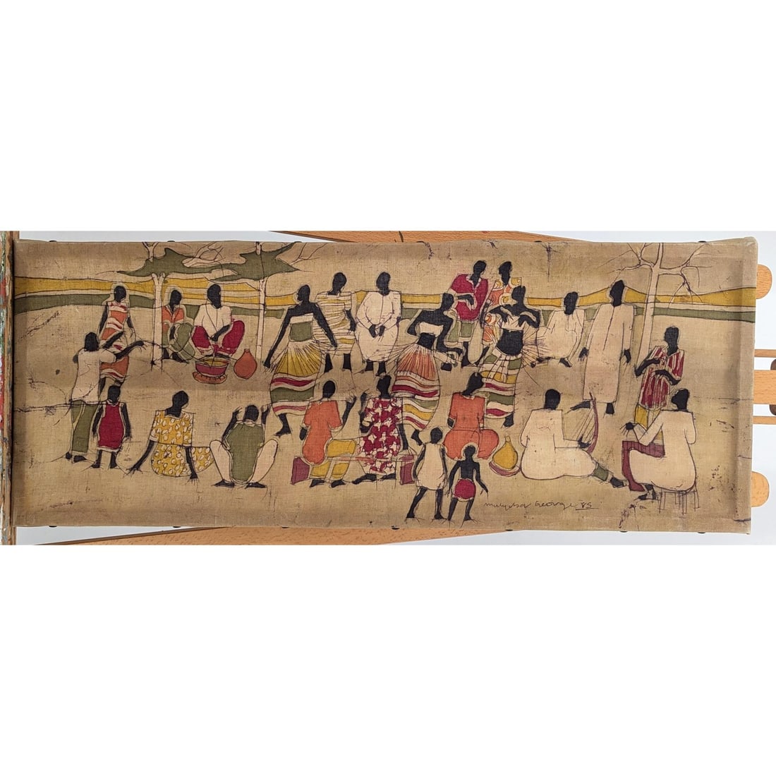 Signed And Dated African Batik Folk Art Cloth Depicting A Village Scene, 1985 (1 of 9)