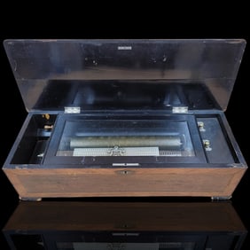 Antique 19th C Inlaid Swiss Music Box Functional
