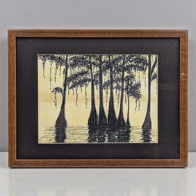 Signed Ink On Paper Florida Everglades Drawing, Dated 1992