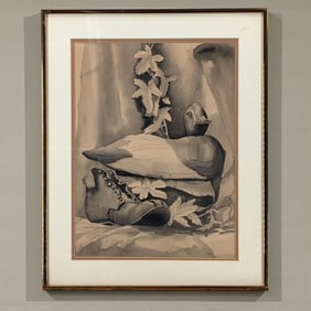 Vintage Watercolor On Paper Duck Painting