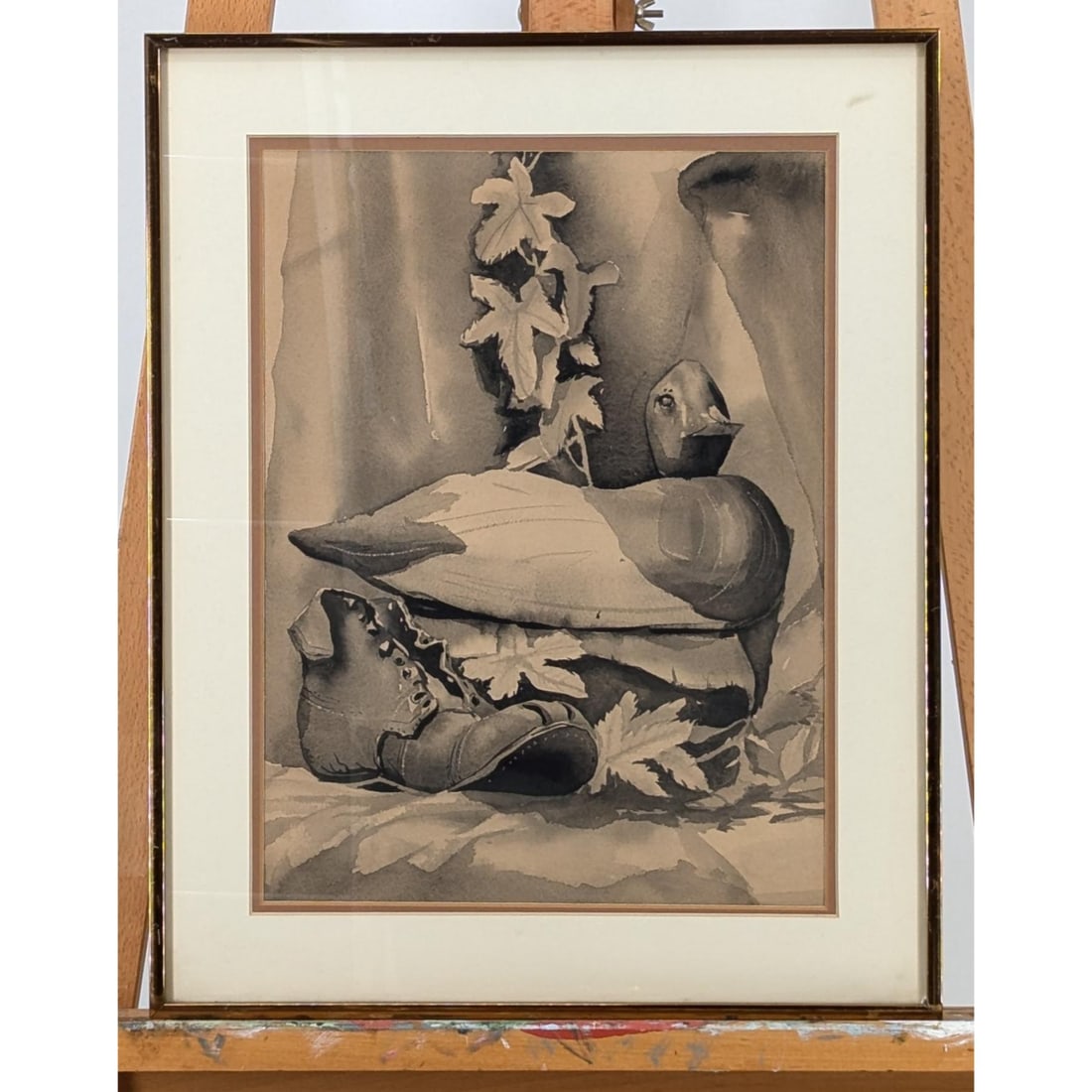 Vintage Watercolor On Paper Duck Painting: Vintage Watercolor On Paper Duck Painting. Measures approx. 20 1/2" X 16", Sight measures approx. 15 1/2" X 11 1/2". Please copy and paste the URL link below to review our Terms and Condit