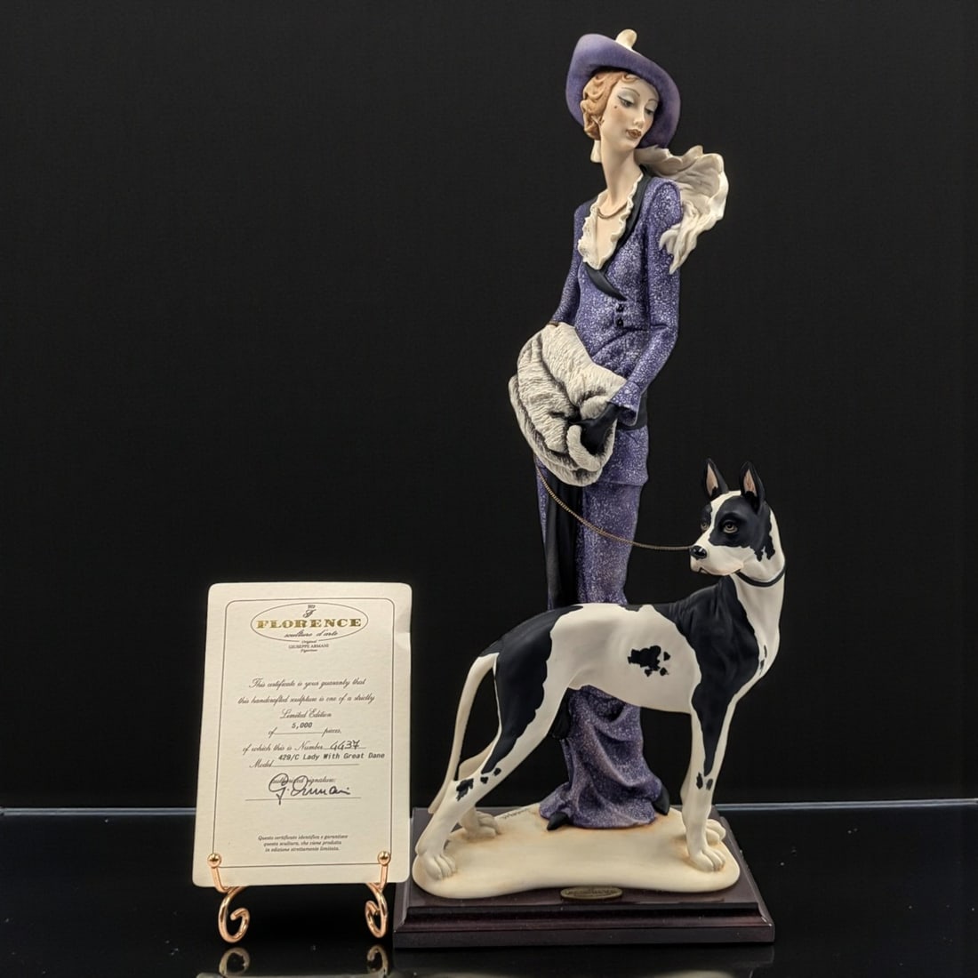 Giuseppe Armani Figurine: Limited Ed. 4437/5000 "Lady With Great Dane" 429C With COA And Box: Giuseppe Armani Figurine: Limited Ed. 4437/5000 "Lady With Great Dane" 429C With COA And Original Box. Box measures approx. 11 1/2" X 23 1/2" X 10 1/2". Please copy and paste the URL link