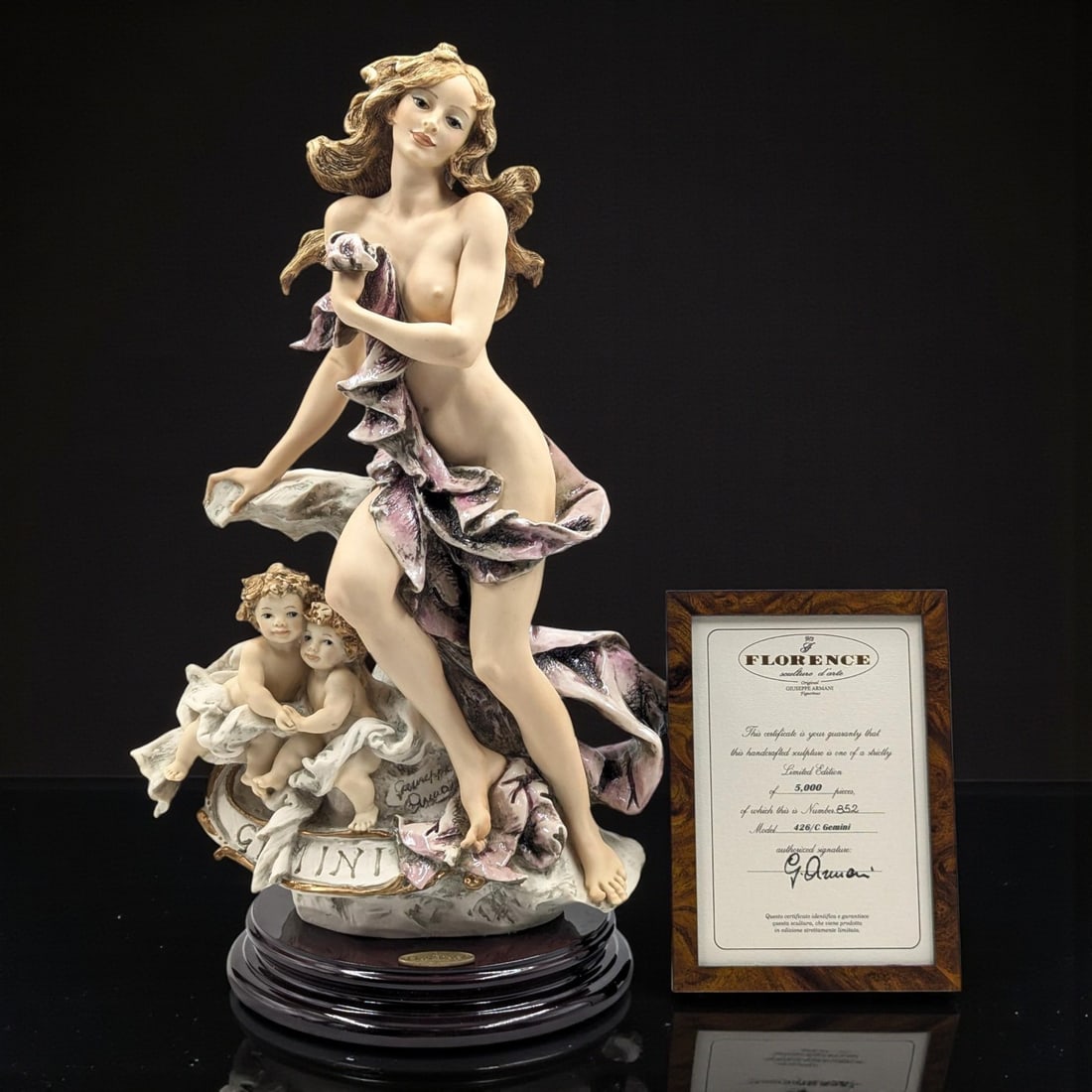 Giuseppe Armani Figurine: Limited Ed. 852/5000 "Gemini" 426C With Original Box And COA: Giuseppe Armani Figurine: Limited Ed. 852/5000 "Gemini" 426C With Original Box And COA. Box measures approx. 11 1/2" X 24" X 10". Please copy and paste the URL link below to review our Ter