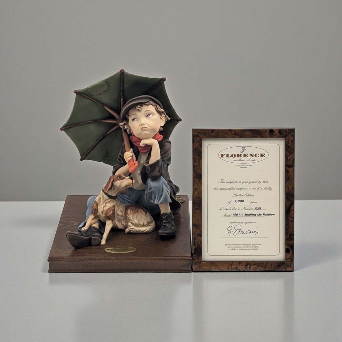 Giuseppe Armani Figurine: Limited Ed. 803/5000 "Awaiting The Rainbow" 1501C w/ COA And Box (1 of 15)