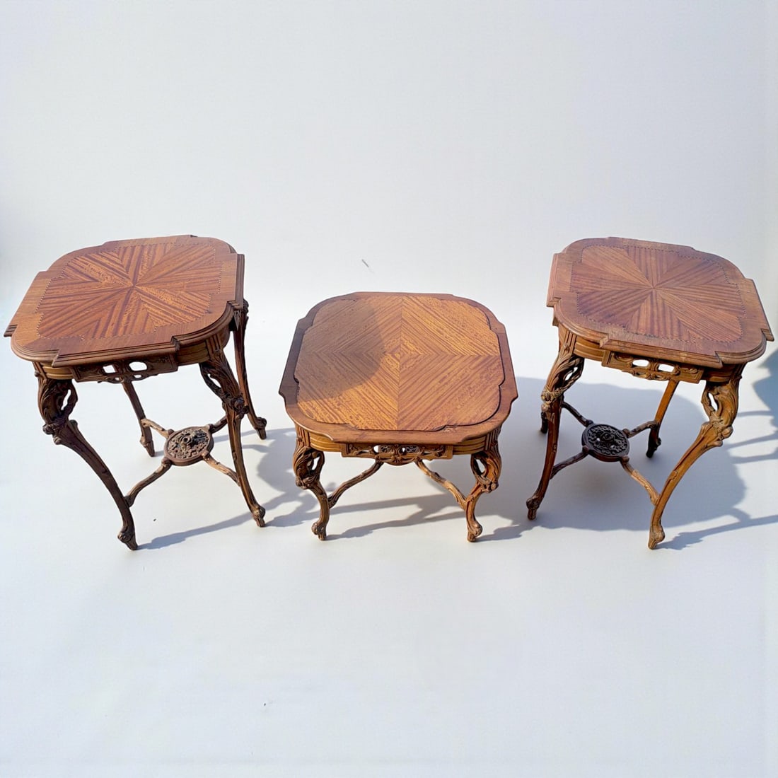 Set Of 3 Antique Victorian Hand Carved And Inlaid Lamp Tables (1 of 20)