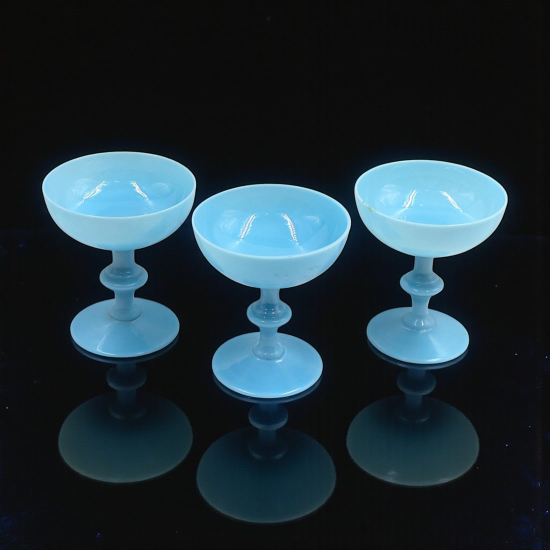 Lot Of 3 1930s French Blue Portieux Vallerysthal Opaline Champagne Coupes (1 of 9)