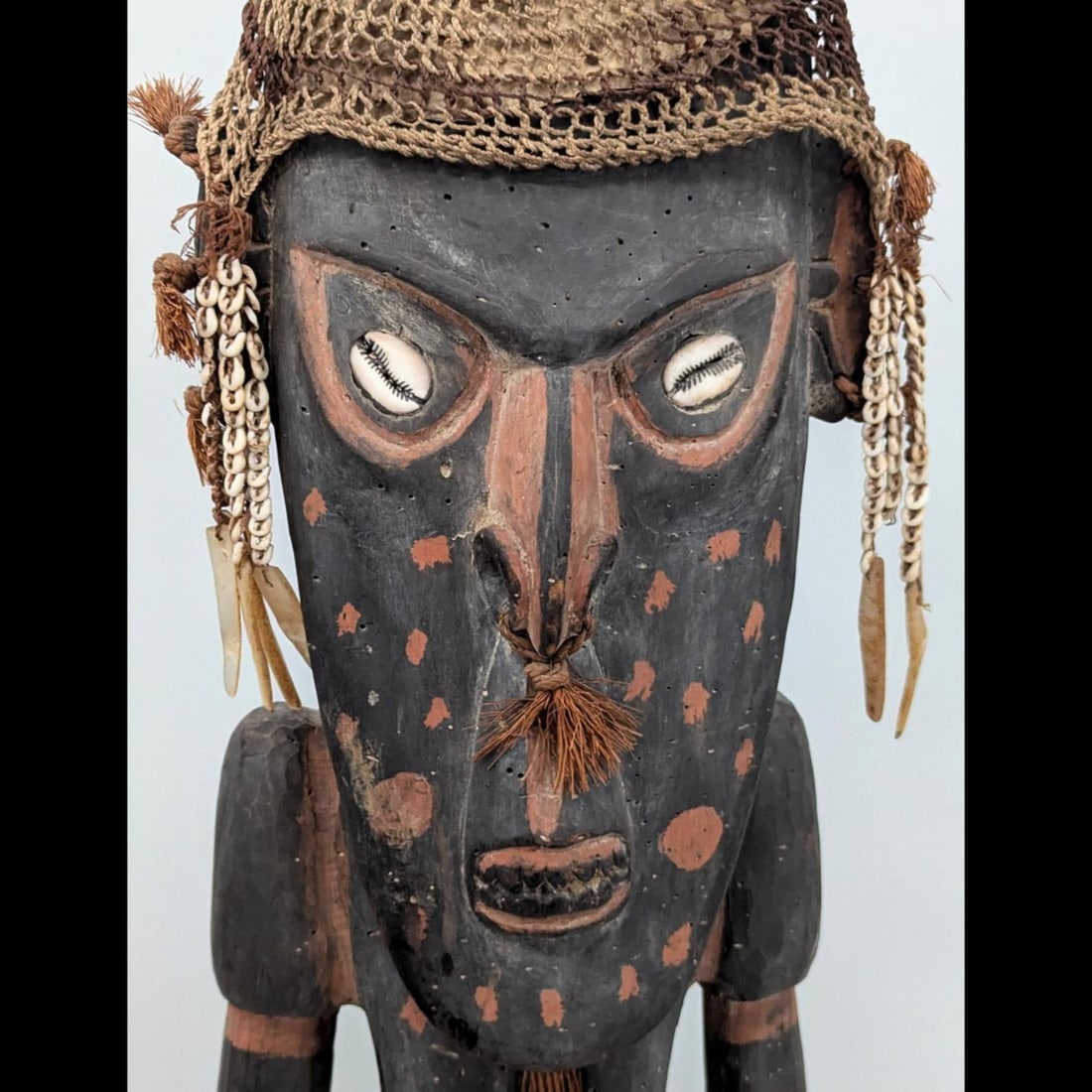 Large Antique Papua New Guinean Carved Wood Tribal Ancestor Figure With Headdress, Sepik River - 2