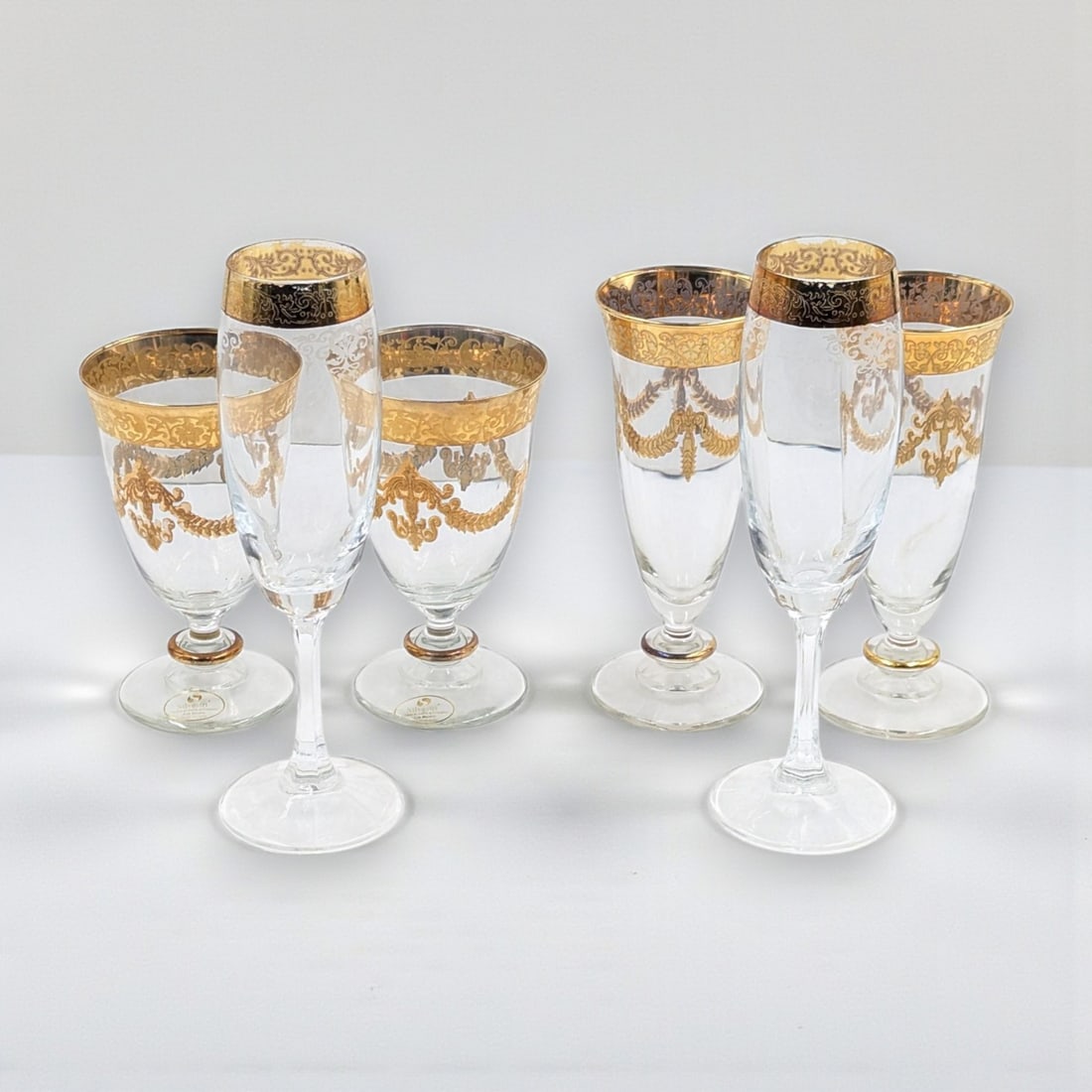 Lot Of 6 Vintage Arte Italica Crystal Goblets And Champagne Cups With Gold Trim (1 of 16)